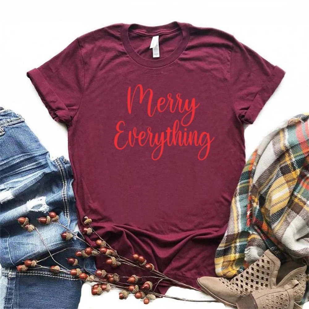 

Women T Shirt Merry Everything Red Letters Print Tshirt Women Short Sleeve O Neck T-shirt Ladies Causal Tee Shirt XCV4