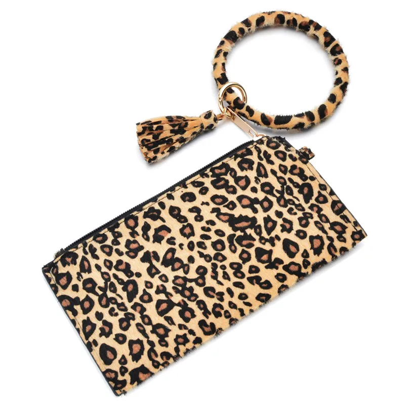 Новые Модные леопардовые браслеты с кисточкой для ключей бумажник из