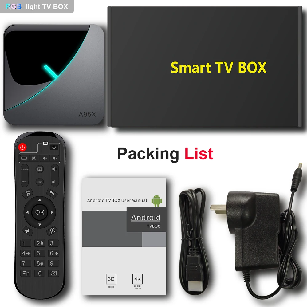 LEMDIOE A95X F3 RGB светильник ТВ приставка Android 9 0 4 Гб 64 ГБ 32 S905X3 Amlogic Wifi BT YouTube 1080P 2G 16G
