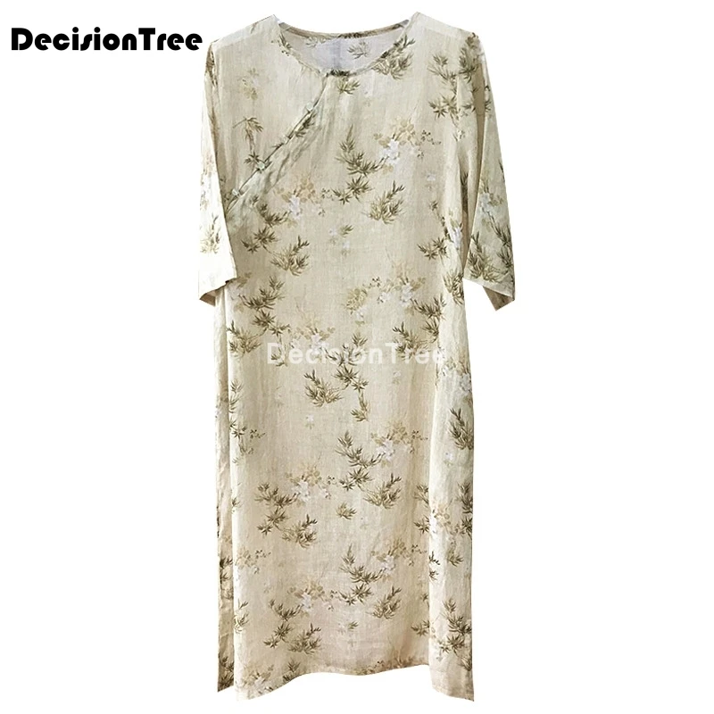 

2021 original women dress cheongsam full sleeve vintage loose dress linen chinese style qipao dress elegant party dance costume
