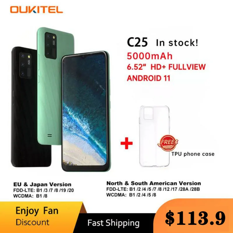 Oukitel C25 Smartphone 2021 Autum New Arrival 6.517HD+ 5000mAh Android11 4GB+32GB Mobile Phones 13M Camera Cell Phone Max