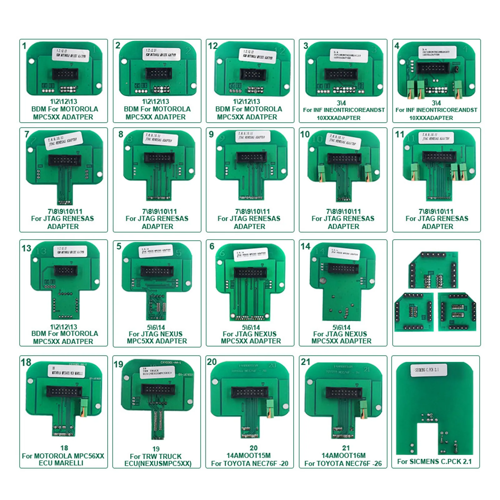

BDM Frame Adaptor Trasdata Chip Adjustment Adapter Green 22Pcs For Denso Marelli Bosch Siemens 12V Full Set Car Adapters