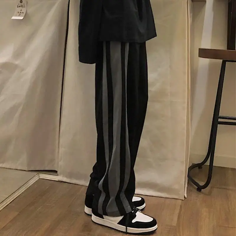 

Trendy Korean style retro thick striped sports pants Joker straight casual pants pants