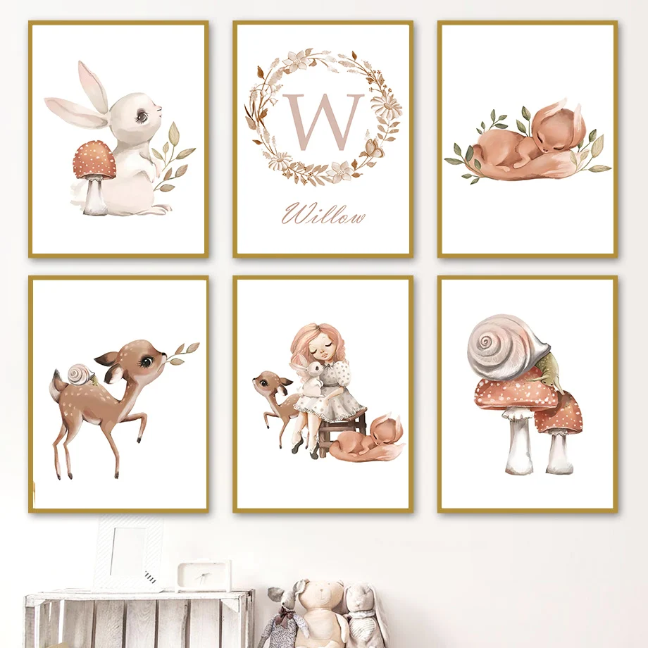 Настенная Картина на холсте с изображением кролика гриба оленя белка лиса