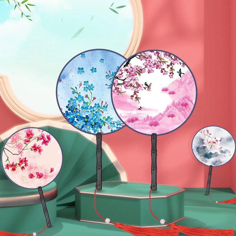 

33cm Double Dough Fan Round Shape Dance Fan Han Clothing Custom Ancient Fan Chinese Wind Cheongsam Fan Brides Maid Gift Hand Fan