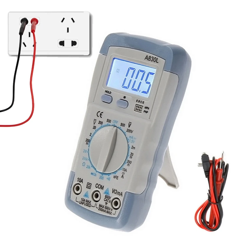 A830L Mini Multimeter LCD Digital Multimetro Volt Amp Ohm Tester Meter Voltmeter Ammeter Backlight Protect With Probe