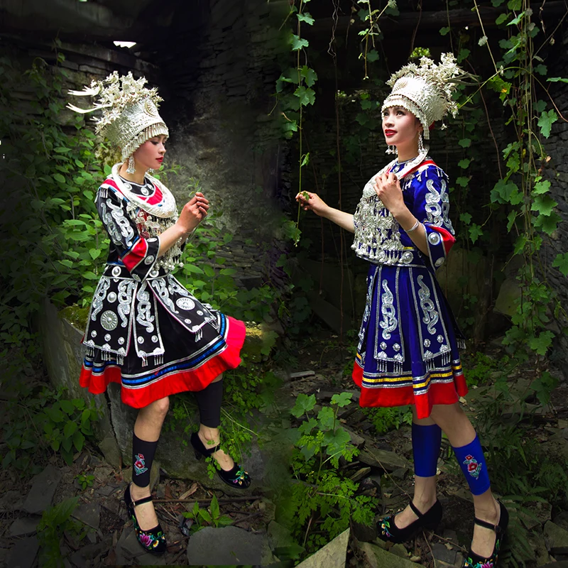 

Hmong Clothes for Women Chinese Costumes Boutique Ethnic Style Performance Miao Hat Clothing Folk Dance Costume Adult Ladies