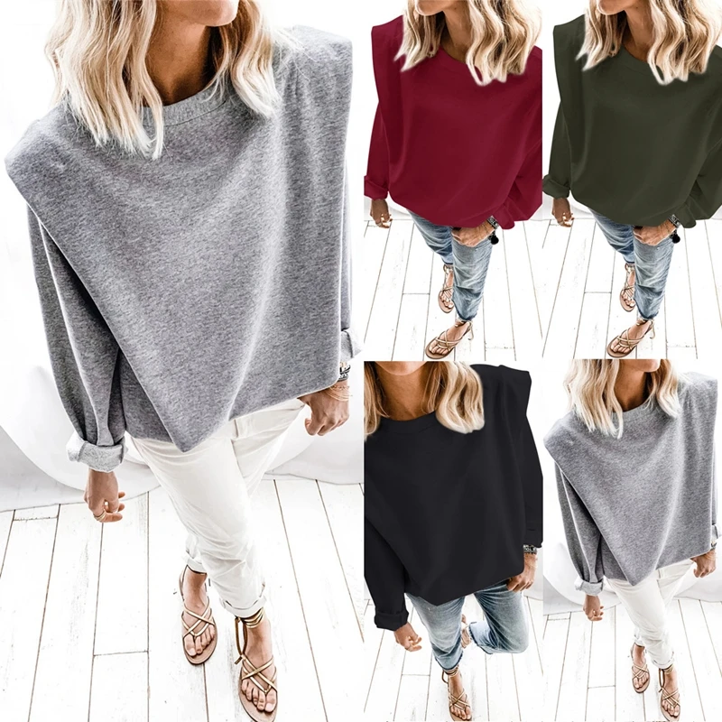 

Sweatshirt 2020 Autumn And Winter Women Fashion Long Sleeve Shoulder Pad Casual Loose Pullover Female Casual Loose Solid Hoodies