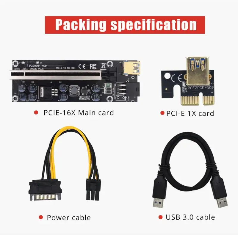 

6Pcs Newest Ver009 USB 3.0 PCI-E Riser Ver 009S Plus Express 1X 4X 8X 16X Extender Riser Card Adapter SATA 15Pin To 6 Pin Power