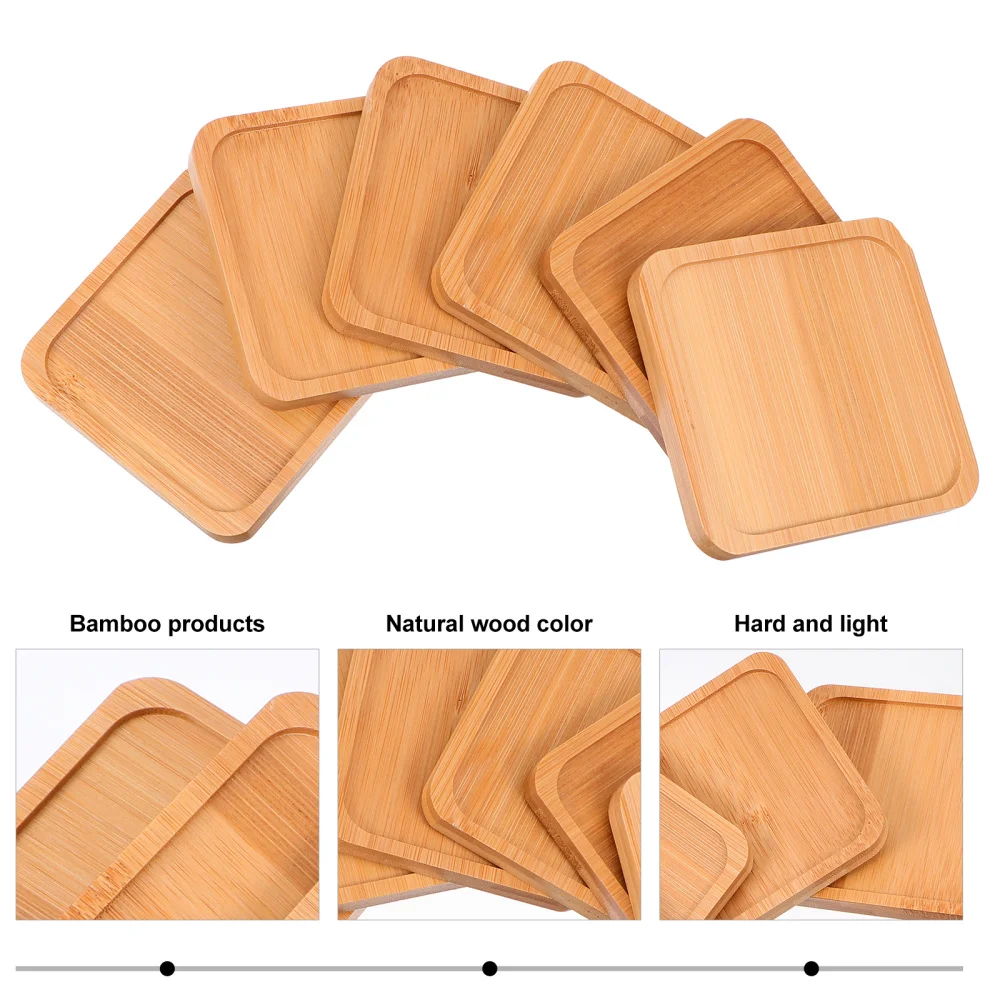 

6pcs Decorative Flower Pot Trays Simple Plant Pot Saucers Lovely Bamboo Pallets