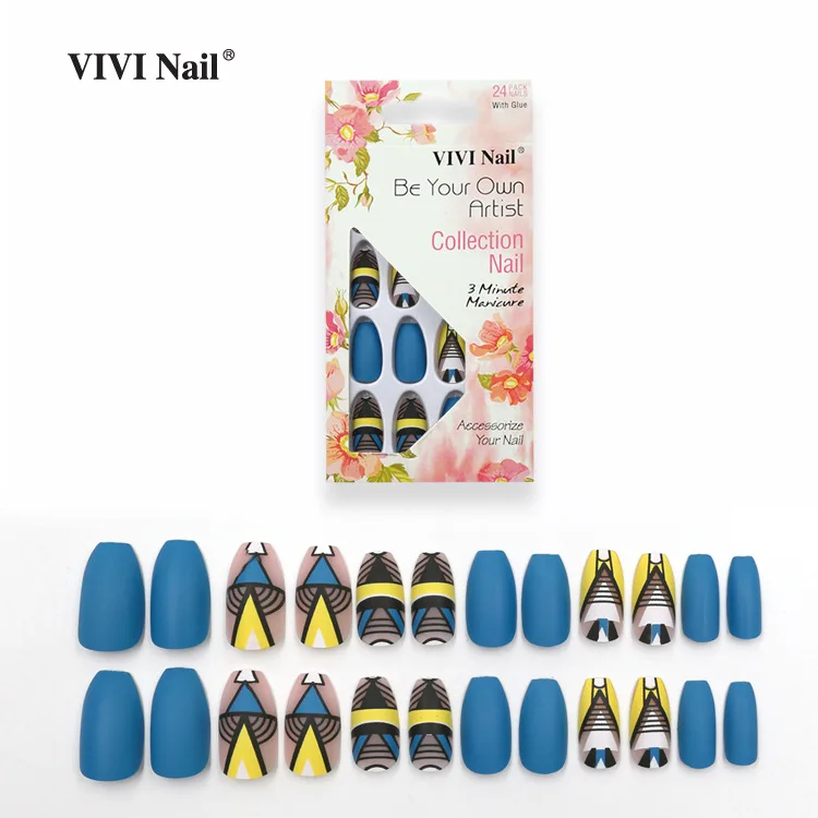 

24pcs/Set Detachable Long Coffin Fake Nails color printing Fashion Ballerina Full Nail Art TipsArtificial False Nails