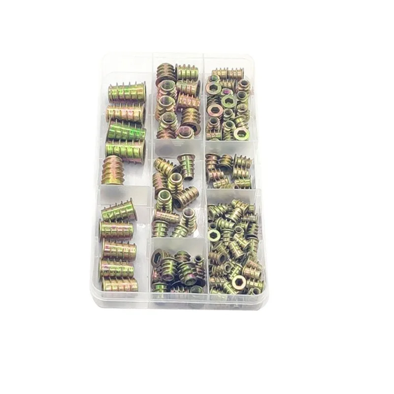 

120PCS Assorted M4 M5 M6 M8 M10 Zinc Alloyl Thread for Wood Insert Nut Flanged Hex Drive Head Furniture Nuts