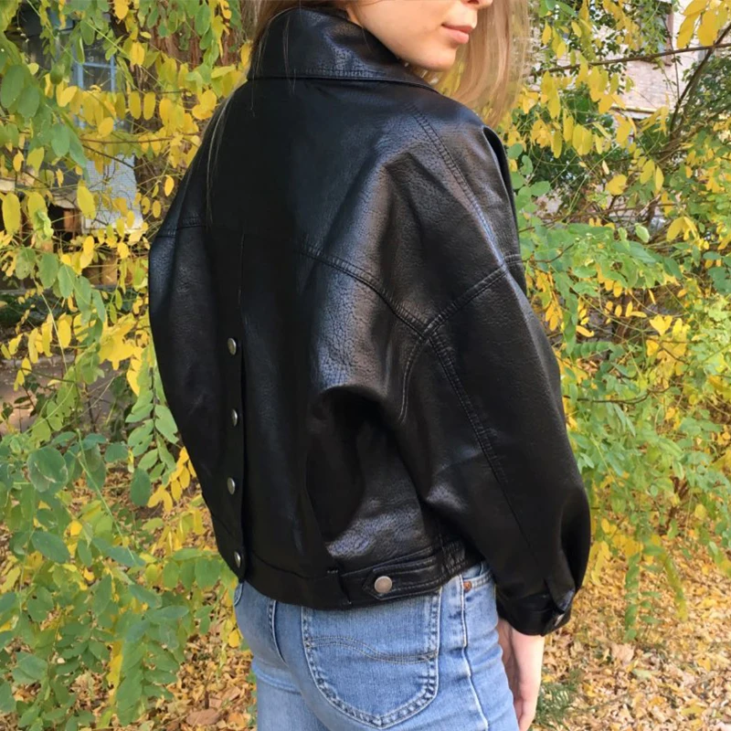 Куртка FTLZZ женская из искусственной кожи Короткая Повседневная винтажная