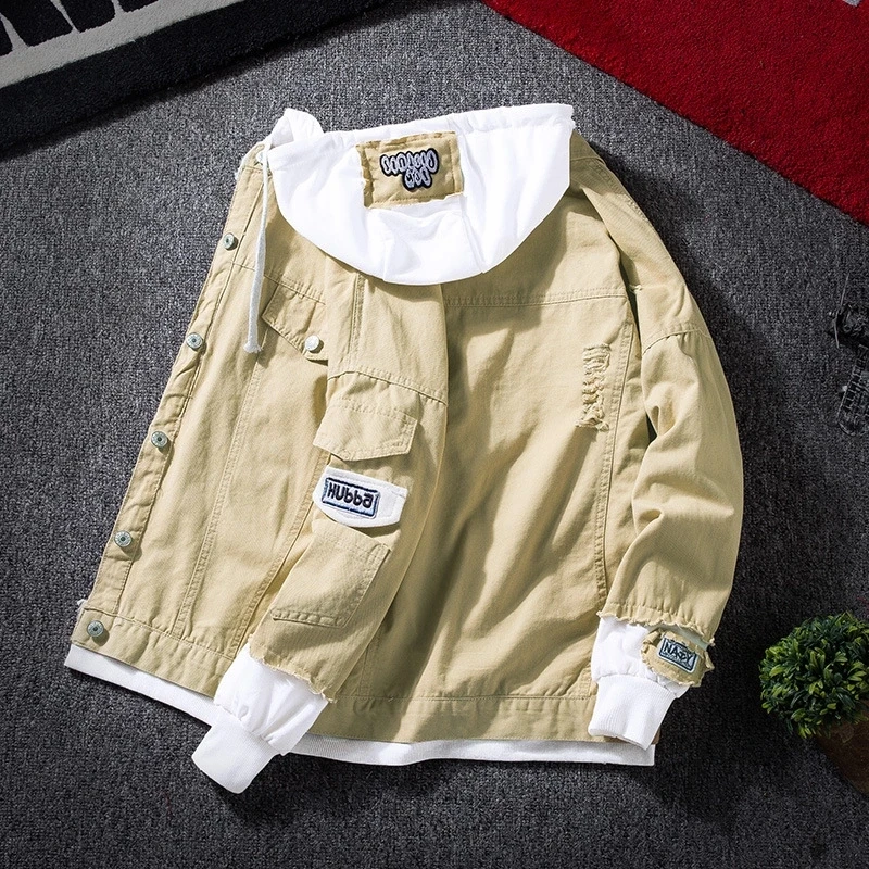 

Autumn Hooded Denim Jacket Men's Hip Hop Jeans Coat Retro Jean Jacket Street Casual Bomber Jacket Outerwear Hoodies