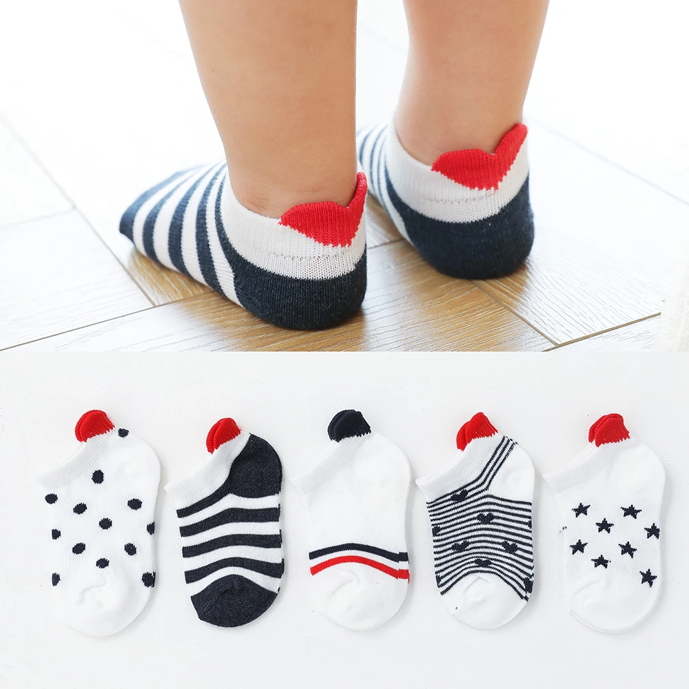 

5Pairs/lot 0-2Y Cute Lovely Short Baby Socks Red Heart for Girls Cotton Mesh Cute Newborn Boy Toddler White Sock