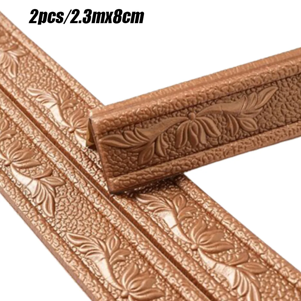 

2Pcs 3D Wall Trim Line Skirting Border Tile Brick Wall Sticker Edge Banding Waterproof Strip Stickers For Home Decoration