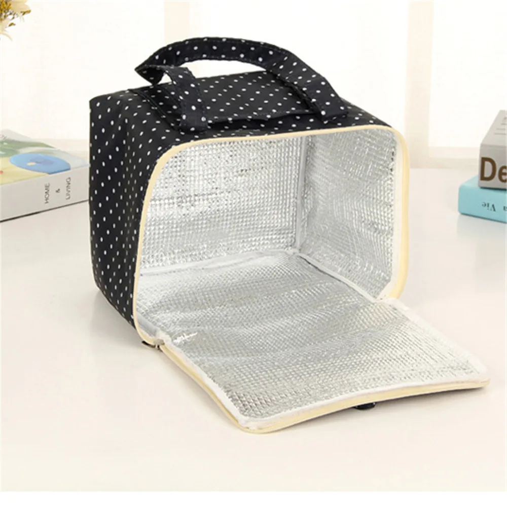 

Hot Lunch Bag Insulated Cold Dot Print Picnic Carry Case Thermal Portable Lunch Box Bento Pouch Lunch Container Food Storage Bag