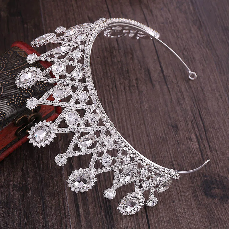 FORSEVEN Gold Blue Red Crystal Rhinestone Diadem Queen Princess Tiara and Crowns Bridal Bride Wedding Hair Jewelry Headbands | Украшения и