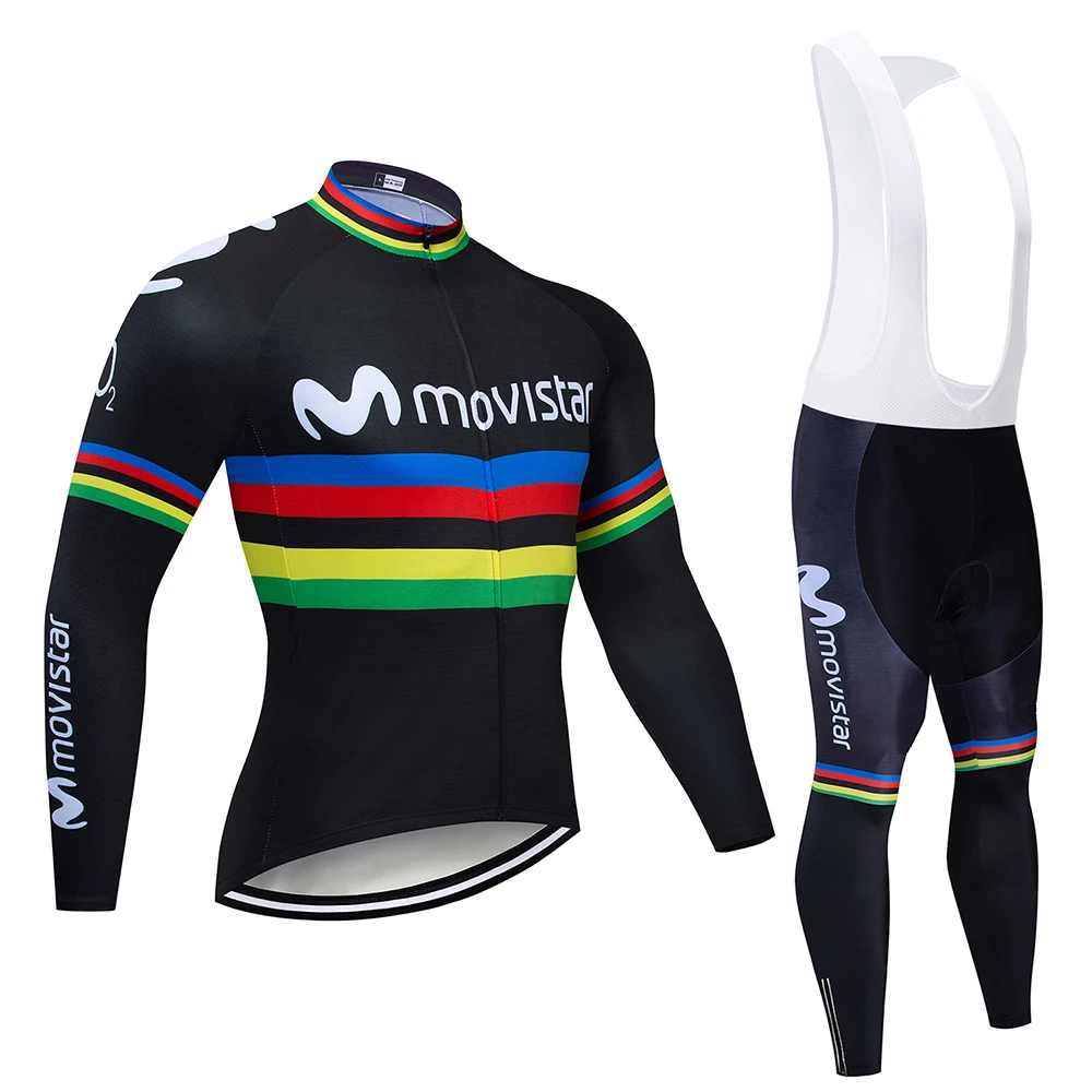 Long sleeve suit Movistar длинный рукав Велоспорт Джерси Набор летний дышащий детский нагрудник брюки ropa ciclismo велоодежда MTB велосипед мужская одежда - Цвет: Long sleeve suit