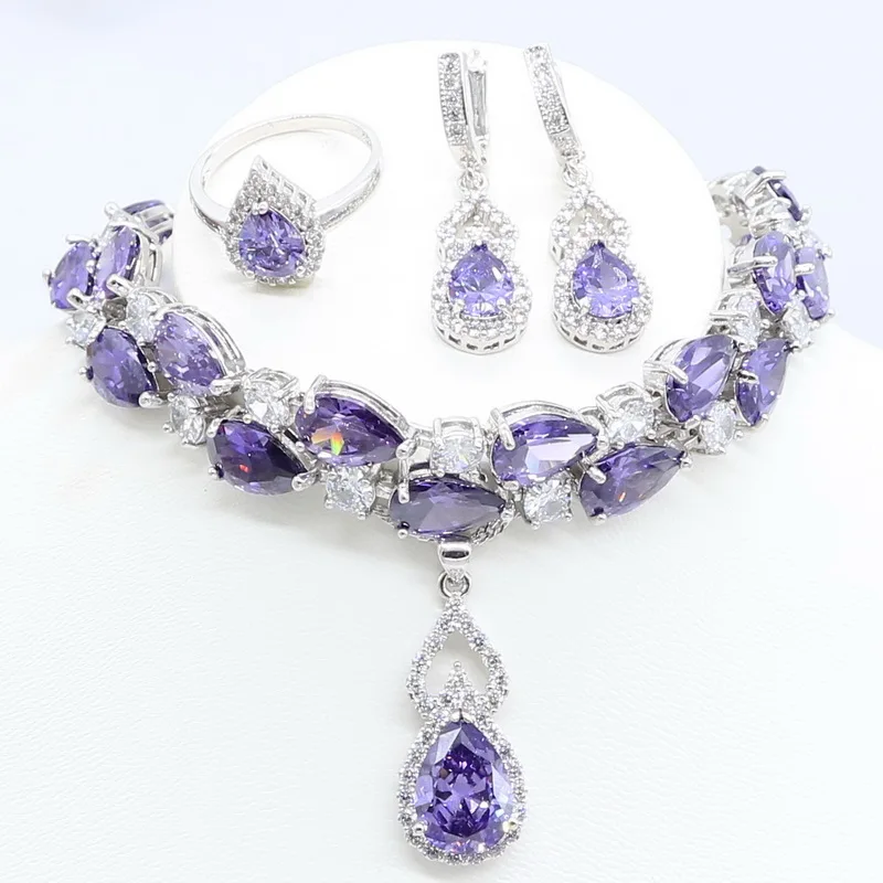 Ювелирные изделия из натурального серебра 925 пробы ювелирные наборы фиолетового