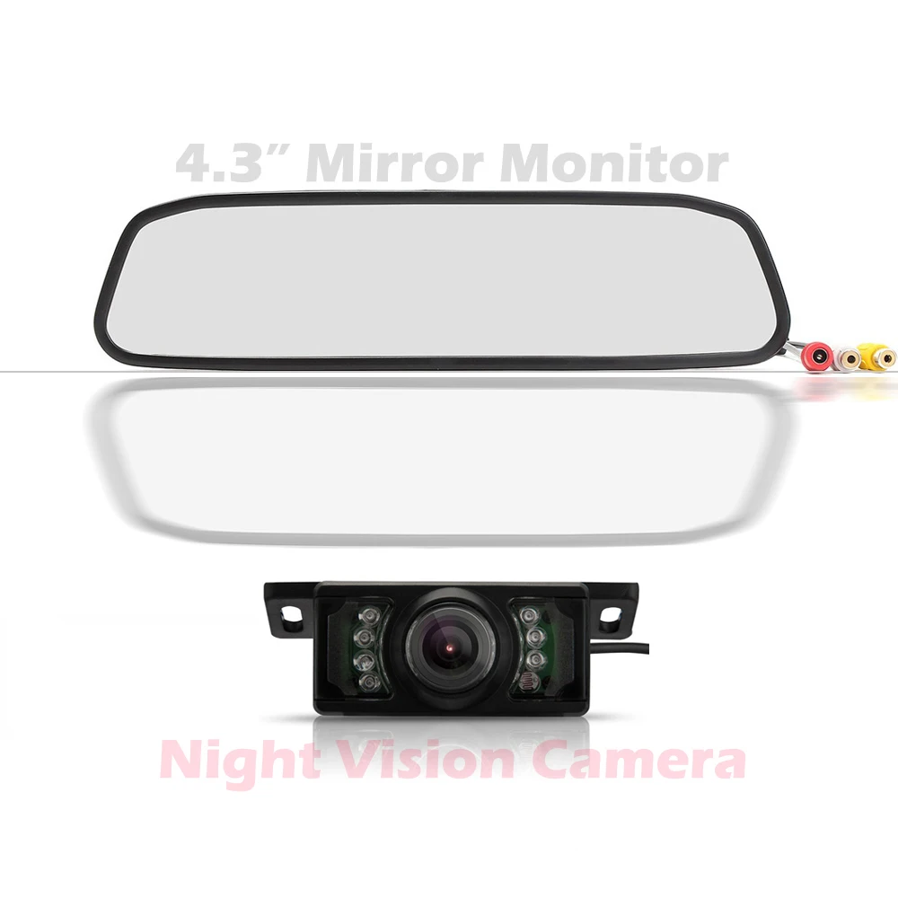 

Автомобильная система заднего вида с цветным зеркалом заднего вида 4,3 дюйма, дисплеем заднего вида и 7-светодиодной ИК-камерой ночного видения