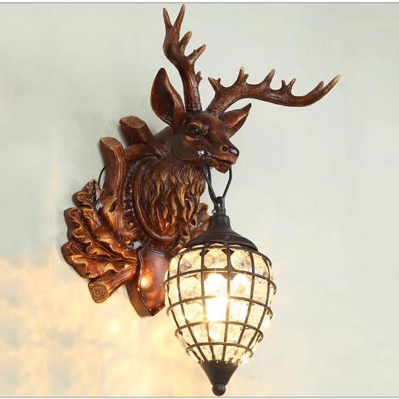 

E27 American Antler Wall Lamp Bedroom Bedside Bra Restaurant Hotel Cafe Bar Lighting Retro Deer Head Living Room Sconce Light