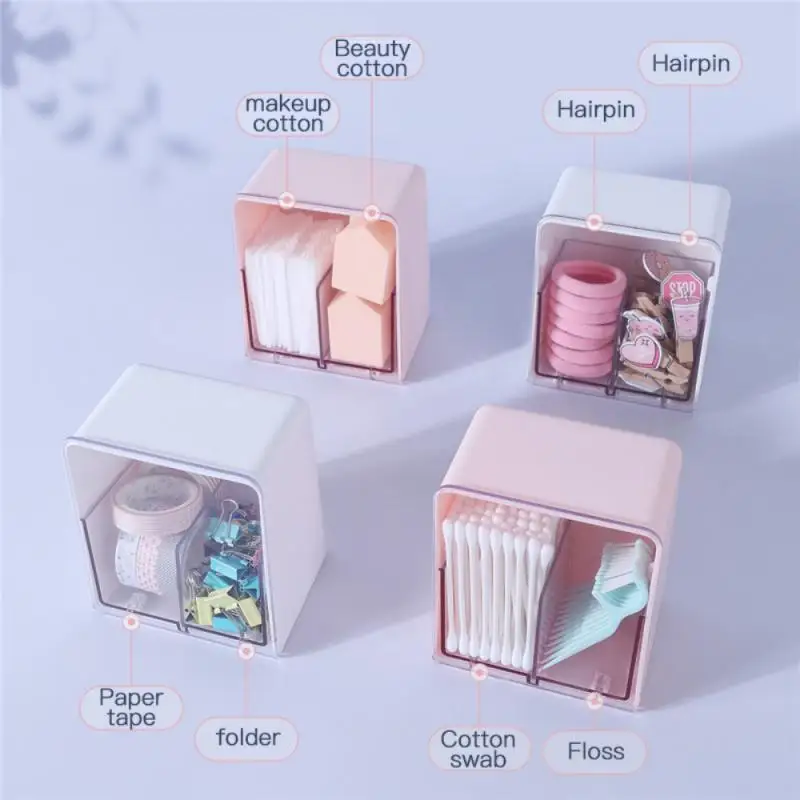 

Double-grid Cosmetics Storage Box Makeup Organizer Bathroom Jar Cotton Swab Cotton Pad Plastic Transparent Box Storage Boxes