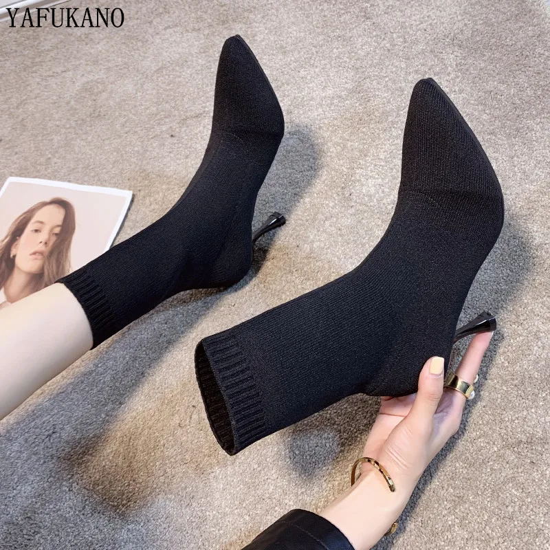

Sexy Sock Boots Knitting Stretch Boots High Heels For Women Fashion Shoes 2020 Spring Autumn Ankle Boots Booties Female