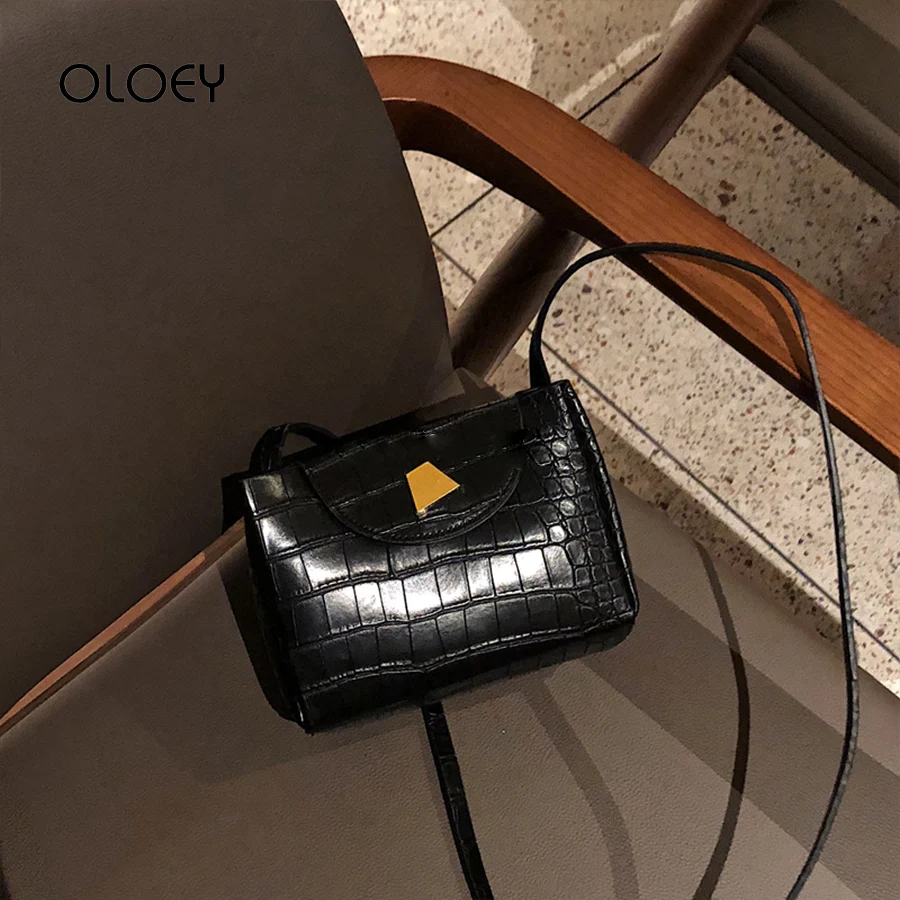 

vintage Crocodile Pattern Small square bag Women handbags leather lady Shoulder Bag Female Flap crossbody bags fashion Tote Bags