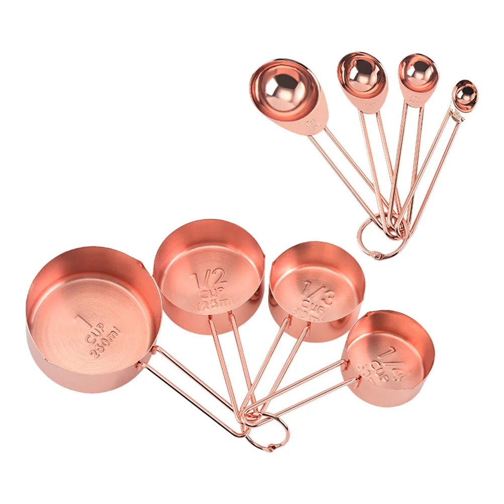 

8Pcs Practical Measuring Spoon Cup Baking Dessert Measuring Tool Rose Gold