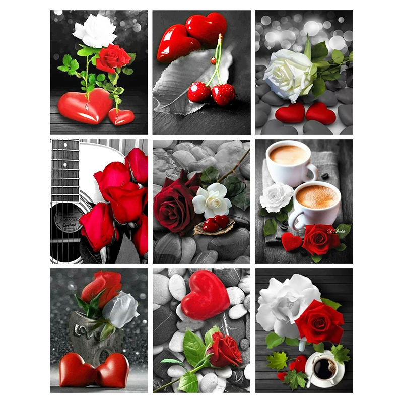 

Diamond Embroidery Diamond Painting Cross Stitch Kit "Red Rose And Coffee" 5D Needlework Diamond Home Decoration Holiday Gift