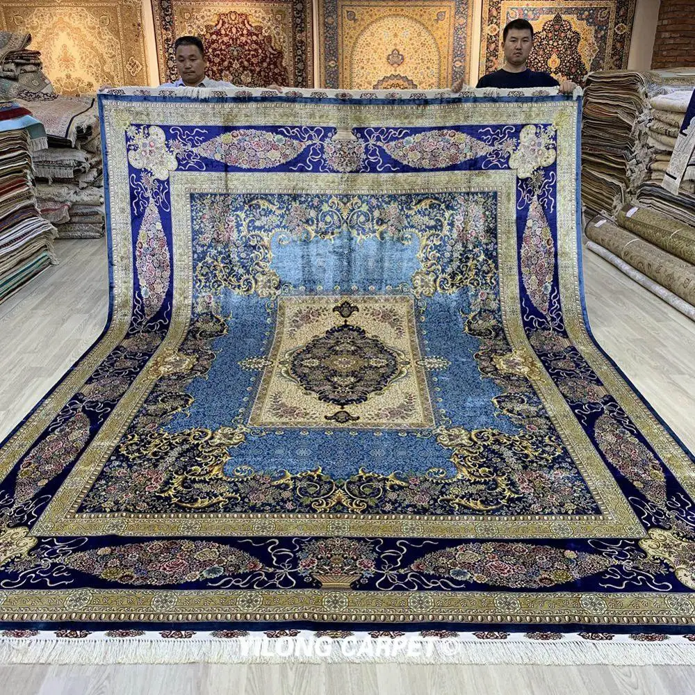 Goede Yilong 9 'X 12' Handgeweven Traditionele Turkse Tapijten Prachtige Perzische Blauwe Zijde Tapijt (TJ128A)