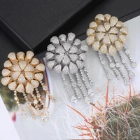 4472 mm fashion blossom tassel pendant earrings party dangle earrings full cubic zirconia drop earrings statement jewelry