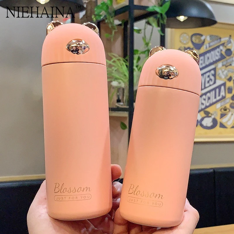 

Water Bottle For Children Girl Heart Cute Bear Mug Simple Portable Fresh Couple Art Drinking Cup Water Bottle For Kids