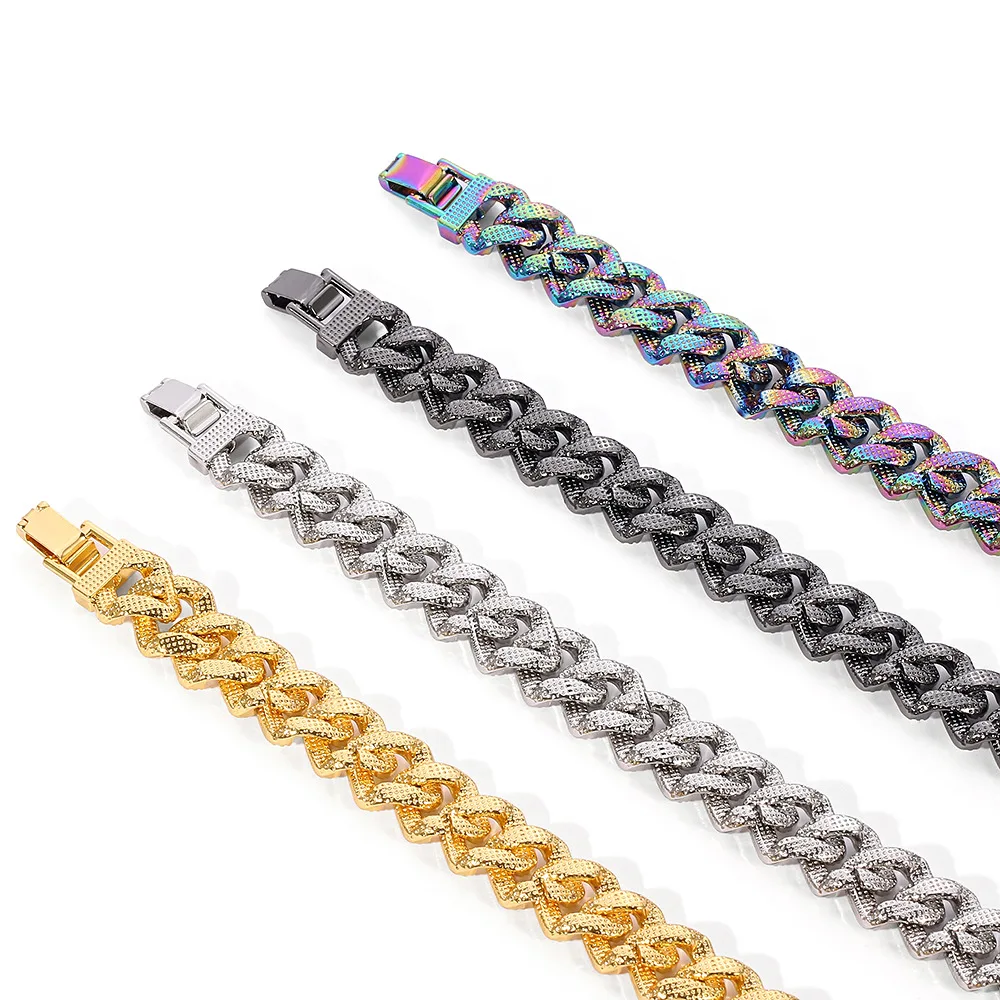 

European and American Hip-hop12mm Cuban Chain Super Flashing Color Diamond Men and Women Necklace Shiny Rap Hip-hop Male Choker