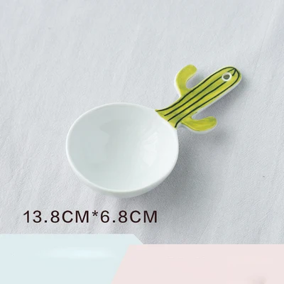 Soup Spoon Green 1 1 шт., набор керамических ложек с милым КАКТУСОМ, ложка для кофе, молока, супа, фруктов, мороженого, десерта, чайных ложек, кухонные аксессуары, питьевые инструменты - Цвет: Soup Spoon Green 1