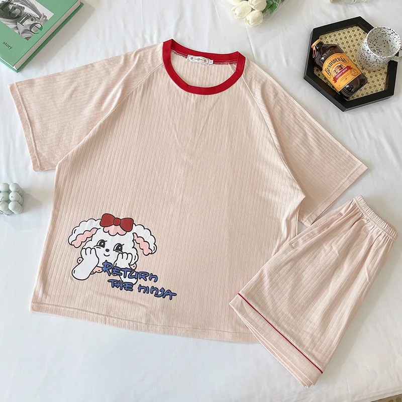 

Rabbit Pajamas Women's Summer Short-Sleeved Student Cute Pure Cotton Thin Suit Sweet Loose Casual Homewear Spring and Autumn