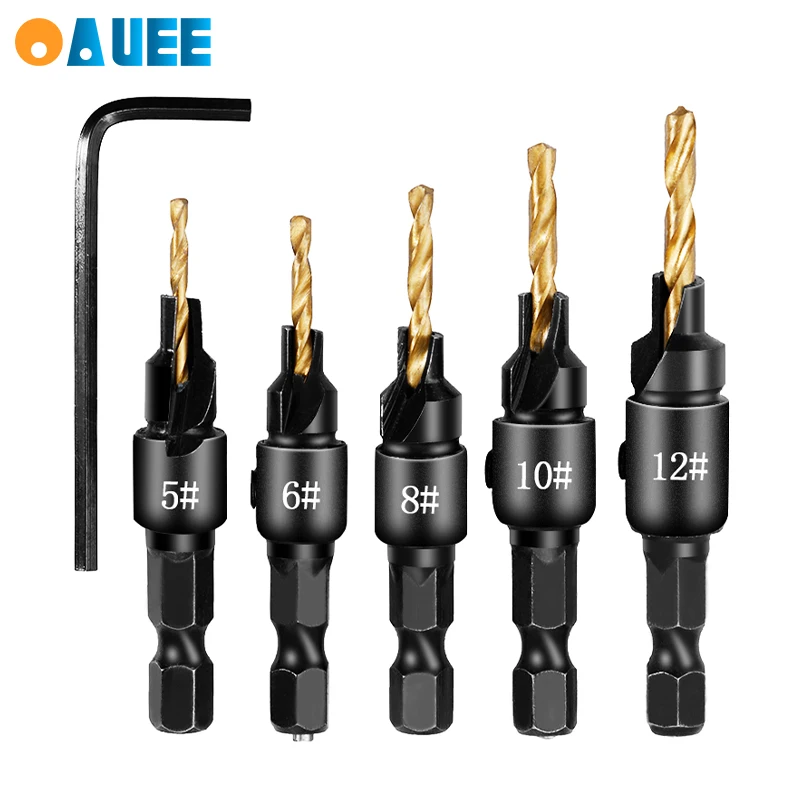 

Woodworking countersink drill hexagonal handle titanium plated hole opener set twist drill screw cap taper hole drill punch tool