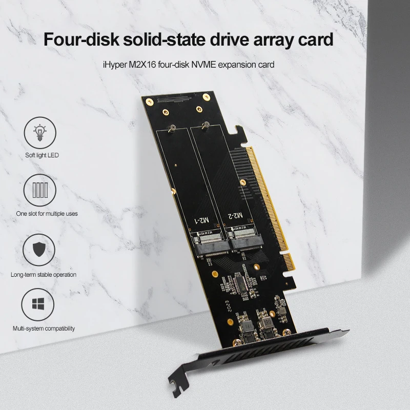 

IHyper m.2 X16 до 4X NVME PCIE3.0 GEN3 X16 до 4 * NVME RAID CARD PCI-E VROC CARD RAID Hyper M.2X16 M2X16 4X X4 NVME * 4 RAID Mining