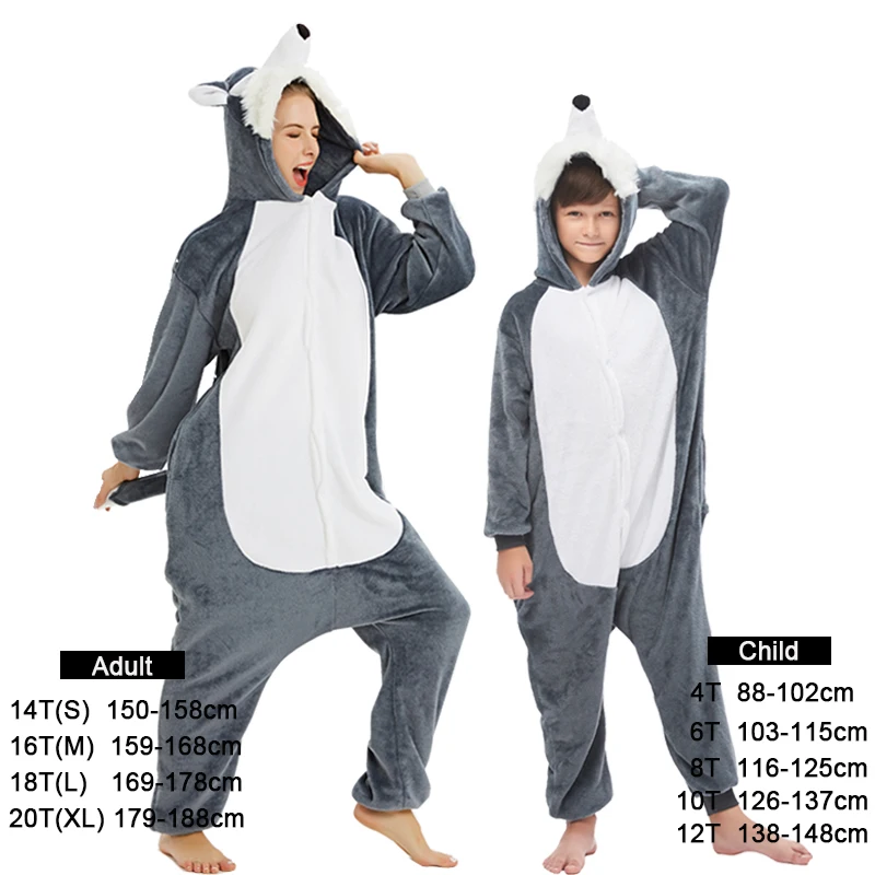 Новый Kigurumi Пижама волк взрослых животных панда Единорог Onesie для женщин и детей