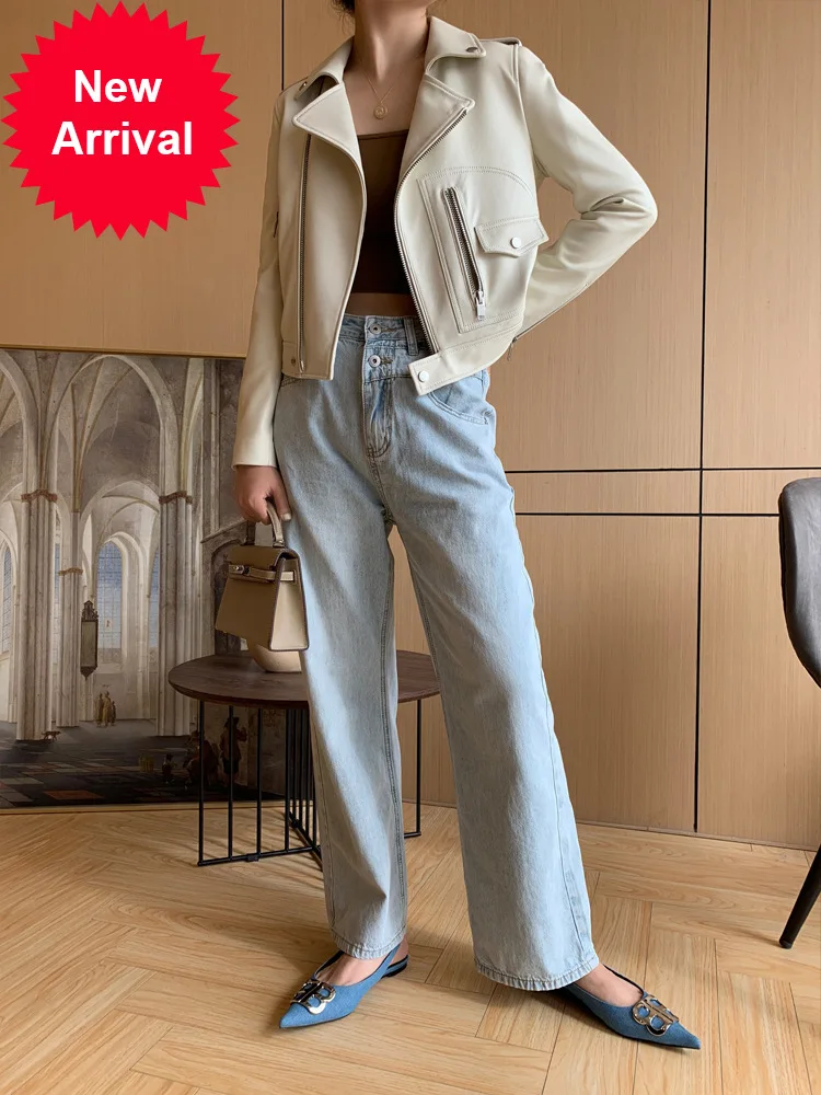 

Новая Осенняя куртка из натуральной овечьей кожи, Модная приталенная куртка