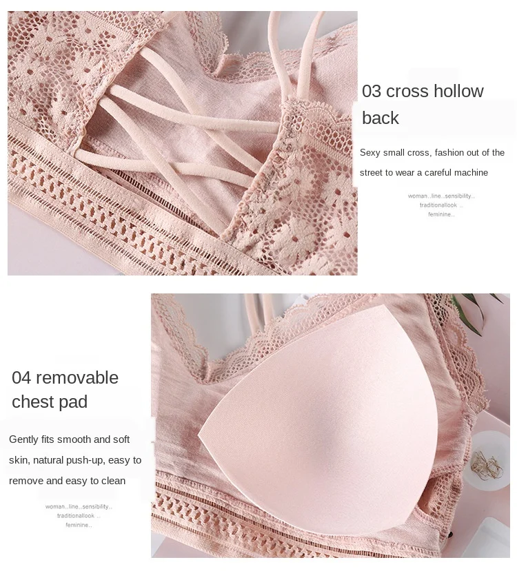 

Sexy Ladies Lace Underwear Set New Fashion New Feeling Cross Shoulder Straps Gathering No Steel Ring Bra Lace Panty Set
