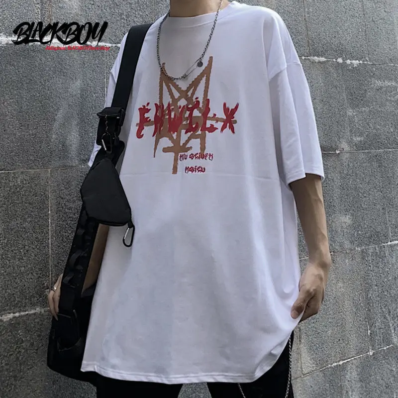 

BLACKBOY Hong Kong style Harajuku BF loose short-sleeved T-shirts for men and women ins super fire couples wear class clothes