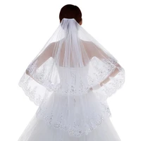 2021 new white elegant two layers lace tulle bridal veil with comb women wedding veil accessories