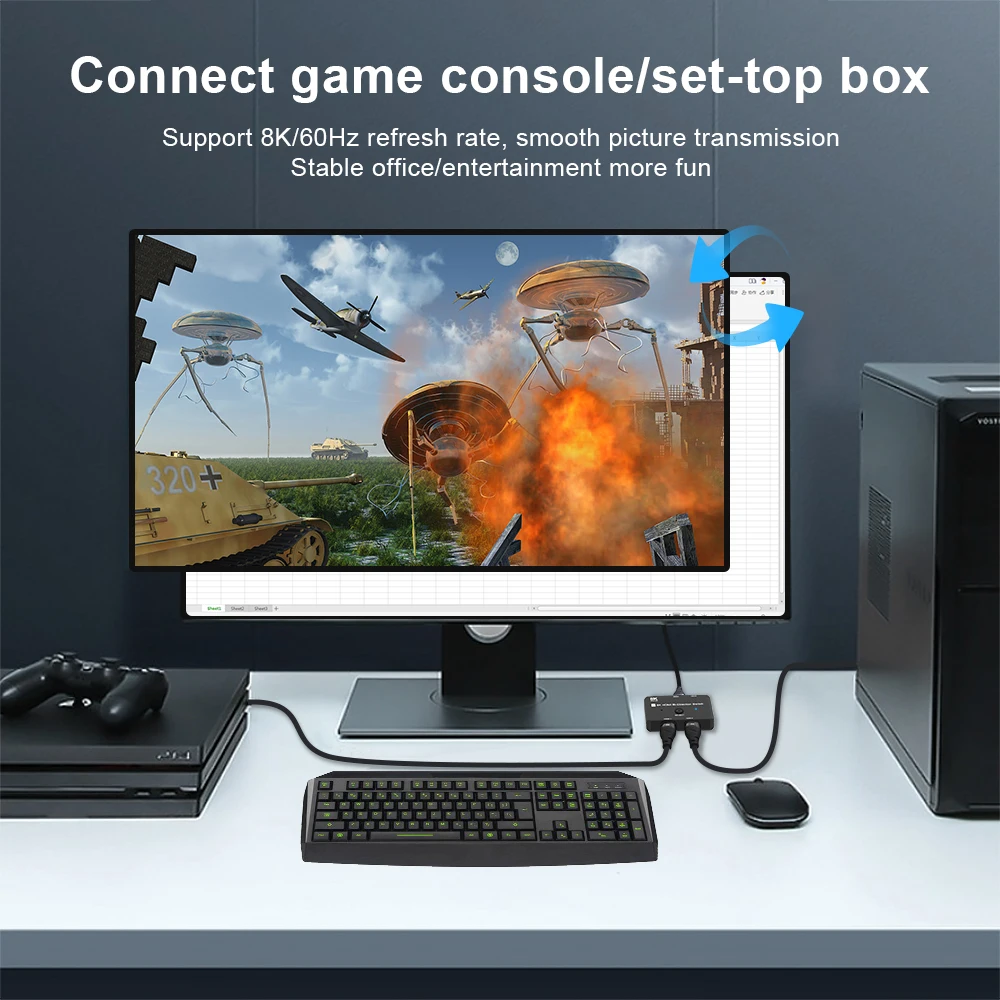 Новый Коммутатор HDMI 2 1 двусторонний 1x2 или 2x1 сплиттер 48 Гбит/с 8K @ 60Hz 4K 120Hz кнопка
