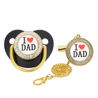 luxury i love dad bling bling pacifier with chain clips newborn infant food grade silicone dummy nipples for baby shower gift