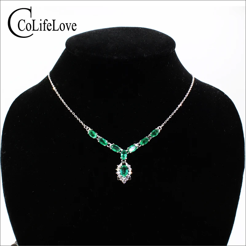 Модное изумрудное ожерелье для вечеринки 100% натуральный SI класс изумруд серебро
