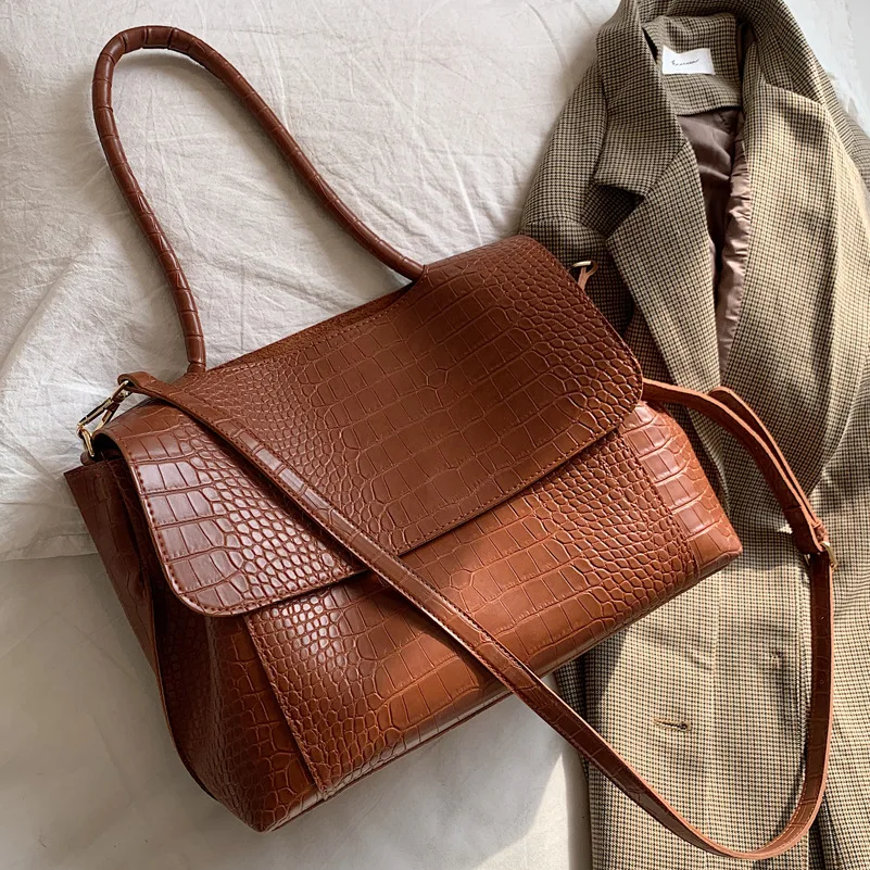 

Дизайнерская женская сумка с крокодиловым узором, вместительные сумки на плечо для женщин, 2021, повседневные тоуты, сумка-мессенджер из искусственной кожи
