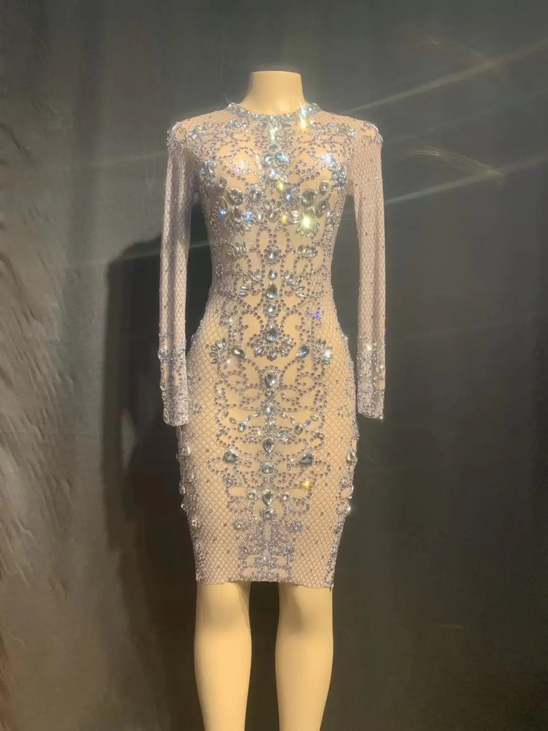 Роскошное прозрачное вечернее платье с кристаллами женское сексуальное для