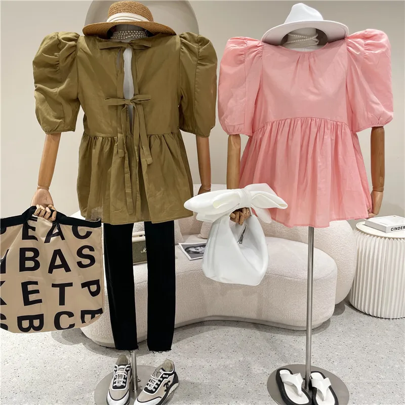 

Niche Design New Women's Clothing Summer 2021 Fashion Design Sense Puff Sleeve A-line Doll Shirt Top